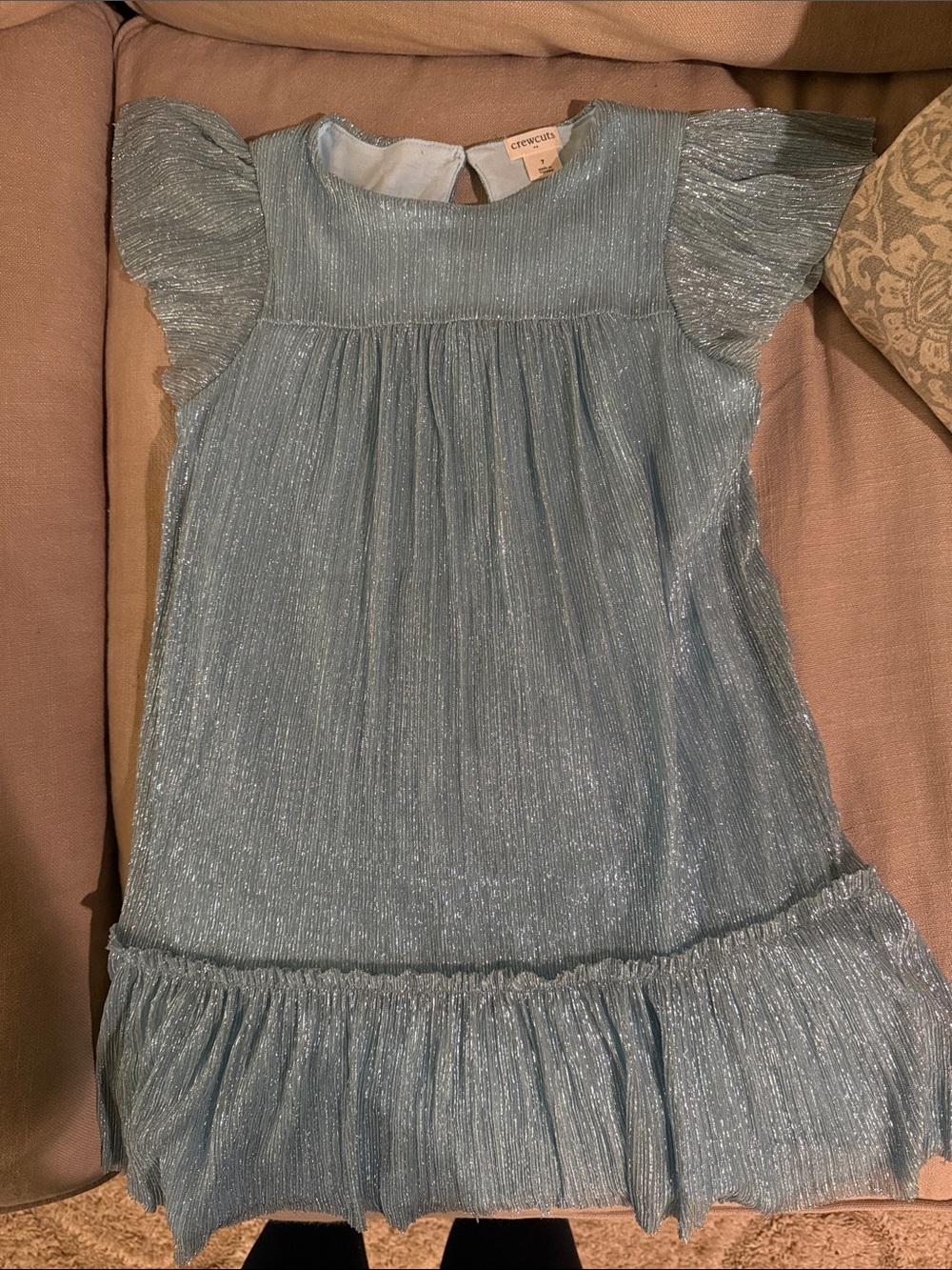 Crewcuts Shimmery Sky Blue Ruffle-Hem Party Dress